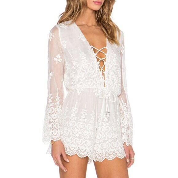As seen on Beyonce! Zimmermann Lucia Silk Embroidered Romper Ivory S0 b53E - Picture 13 of 13